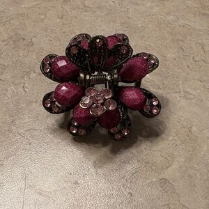 Elegant Floral hair claw cup with Deep Pink and Black Accents